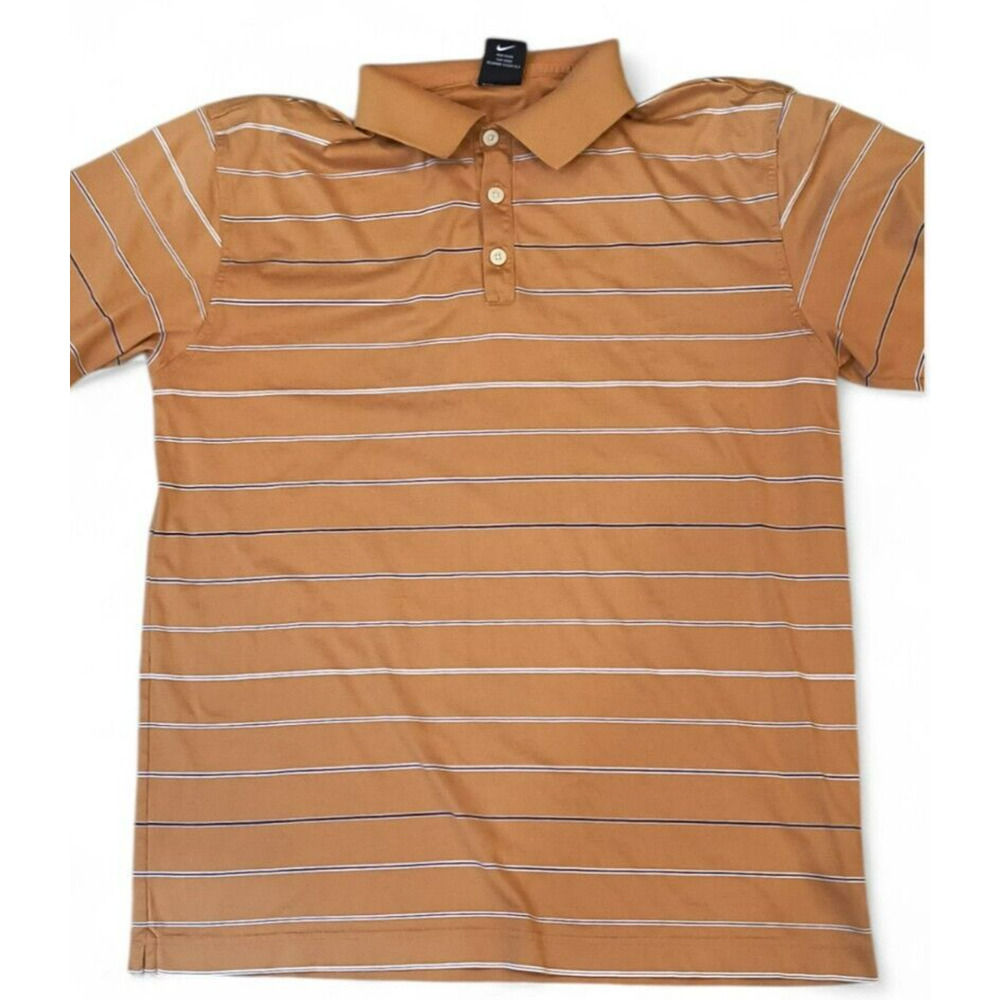 Nike Golf Polo MEN Large Orange Striped Short Sleeve Cotton Polo Shirt